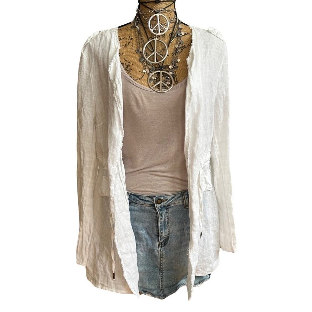 BACI - ITALIAN ORGANIC LINEN women's white jacket cardigan size MEDIUM - Picture 2 of 10